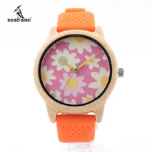 New Fashion BOBO BIRD Brand Soft Silicone Strap Bamboo Wooden Quartz Watch Wristwatches for Women Ladies Lovers Clock Montre