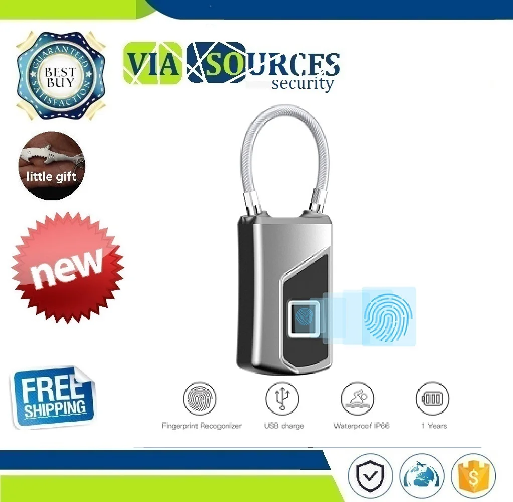 

Smart Fingerprint Padlock LED Safe USB Charging Rechargeable Waterproof Door Lock Home Security