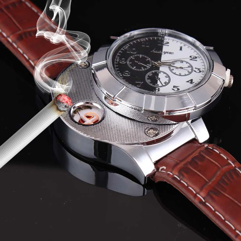 Fashion Rechargeable USB Lighter Watches men Electronic Men's Casual