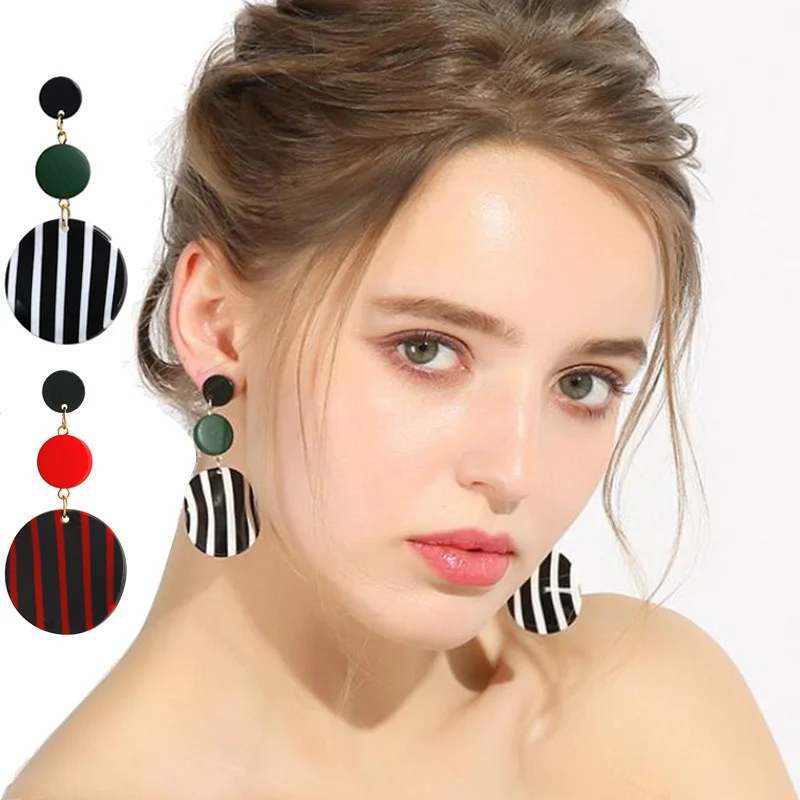 

RscvonM Black White Stripe Geometric Drop Earrings For Women Long Big Acrylic Earrings Trendy Fashion Fashion Jewelry