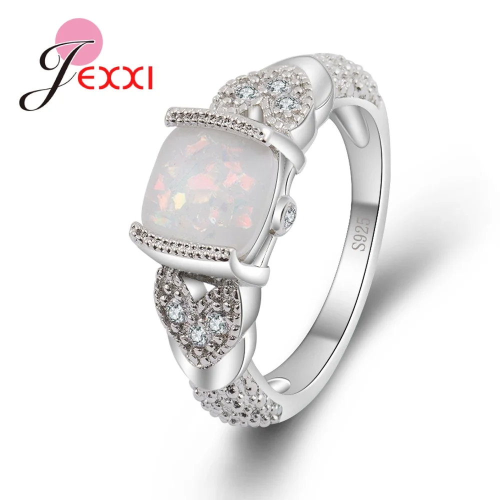 

Created Fashion Square Big Fire Opal Rings For Women 925 Sterling Silver Cheap Promise Jewelry White Opal Simple Style