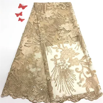 

African French Embroidered Net Lace Fabric High Quality Gold Nigerian Laces Fabric Bridal French Tulle Lace Fabric dress rf13-33