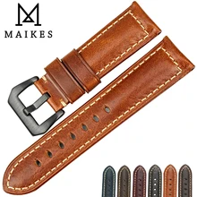 MAIKES Men Vintage Watch Strap Genuine Calf Leather Watch Accessories Watch Band Black Stainless Steel Buckle Watchband Handmade leather watchband strap 12 14 16 18 19 20 22 24 mm stainless steel buckle men women replace band watch accessories