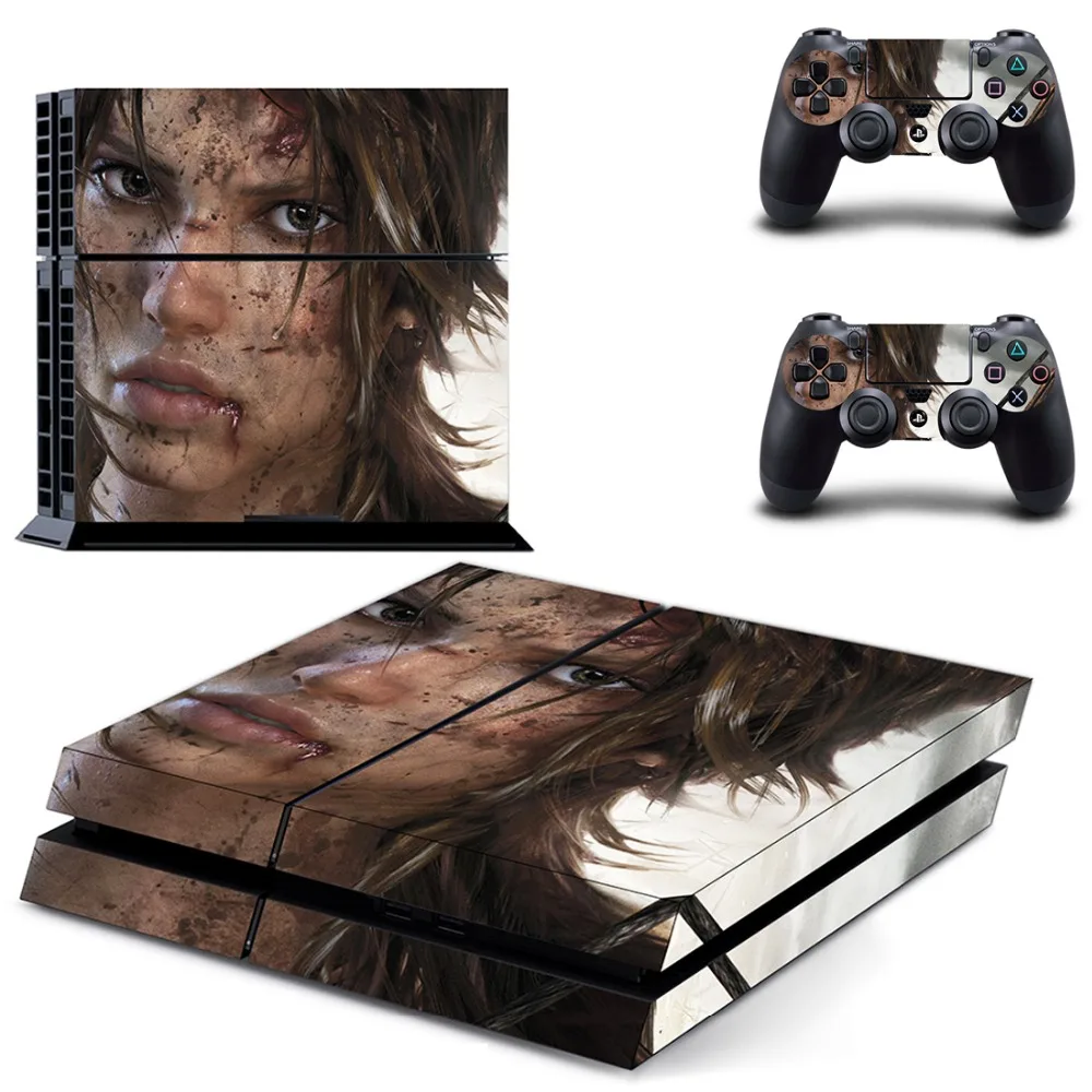 Наклейка Rise of Tomb Raider PS4 Виниловая наклейка для консоли Sony Playstation 4 и 2 контроллера