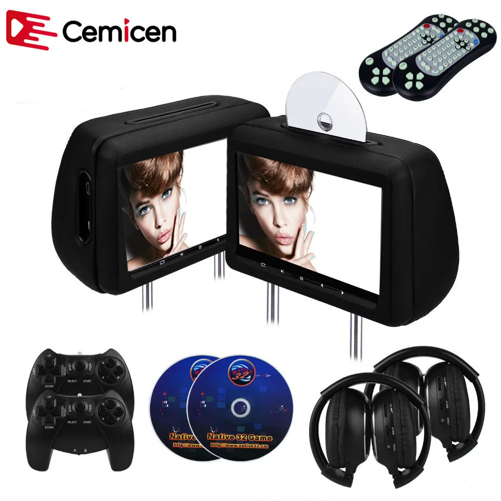 Cemicen 2 шт. 10,1-дюймовый автомобильный монитор для подголовника, DVD-видео плеер с FM/IR трансмиттером/USB/SD(MP5)/беспроводная игра/HDMI порт/геймпад Cemicen 2 шт. 10,1-дюймовый автомобильный монитор для подголовника, DVD-видео плеер с FM/IR трансмиттером/USB/SD(MP5)/беспроводная игра/HDMI порт/геймпад