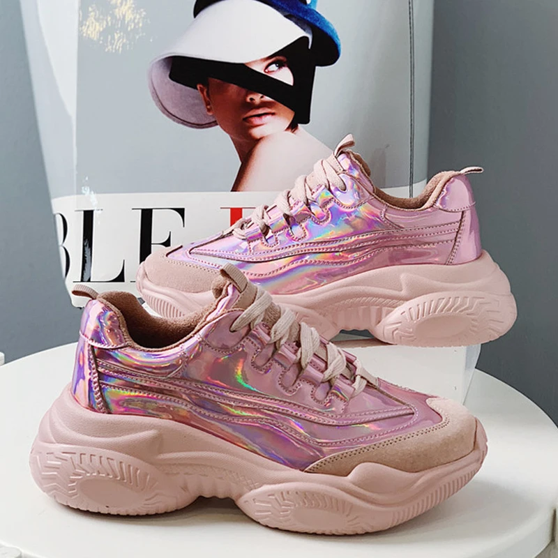 2019 Spring Autumn Shoes Women Platform Shoes Lady Lace Up Casual Shoe Creepers Harajuku Punk Sneakers Girl Female Silver Shoes (4)