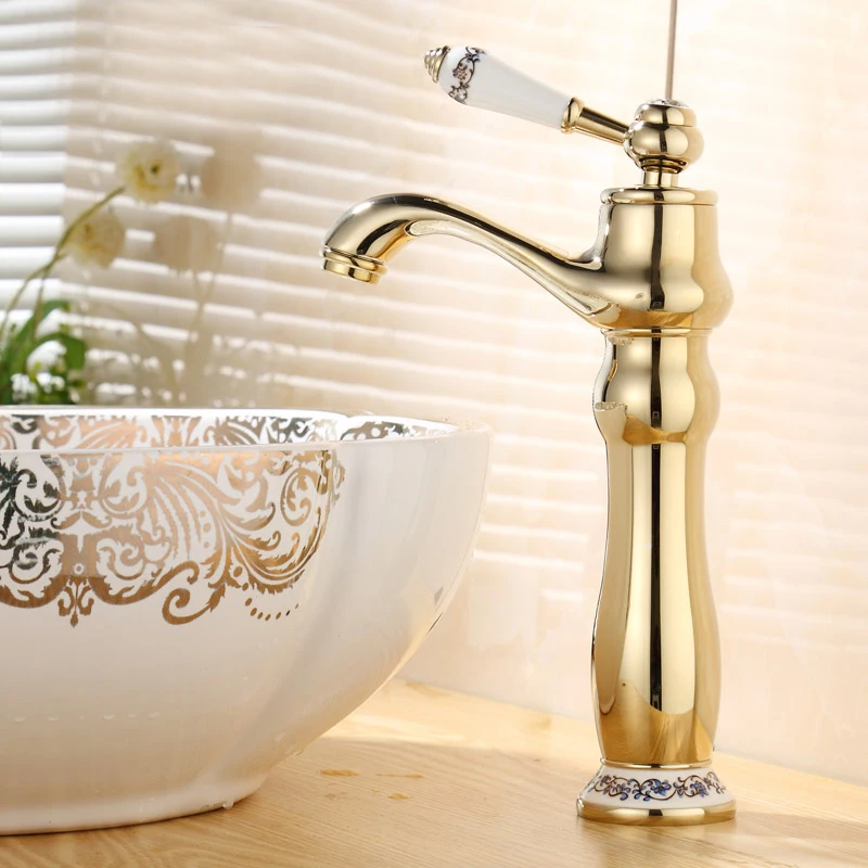

Basin Faucets Gold with porcelain finish Water Faucet Hot And Cold Water Tap Bathroom Sink Faucets