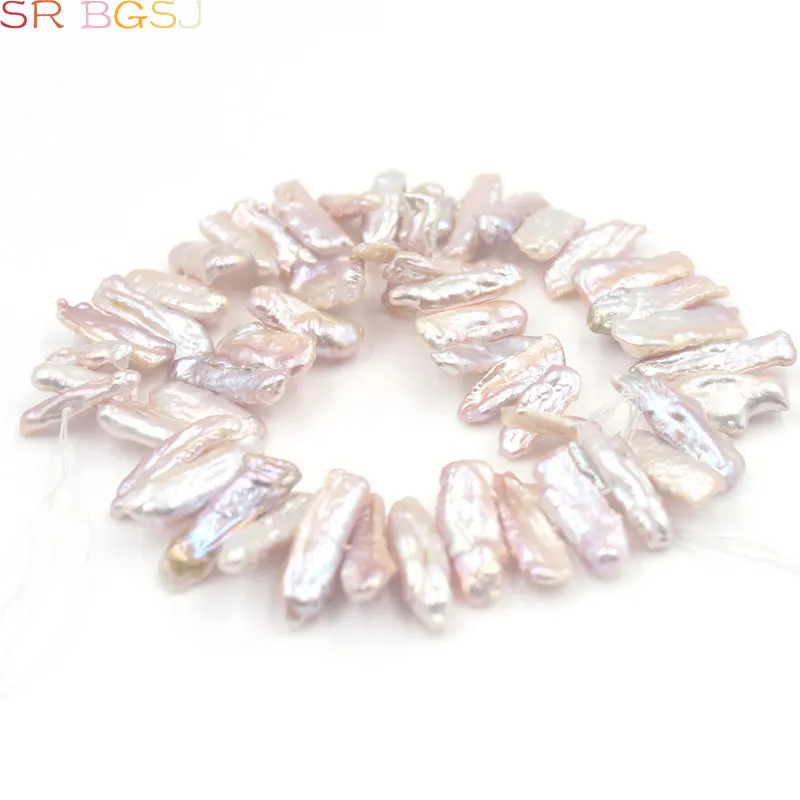 

Free Shipping 6x24mm White / Pink / Purple Freeform Biwa Baroque Freshwater Pearl Beads Jewelry Making Bead Strand 15"