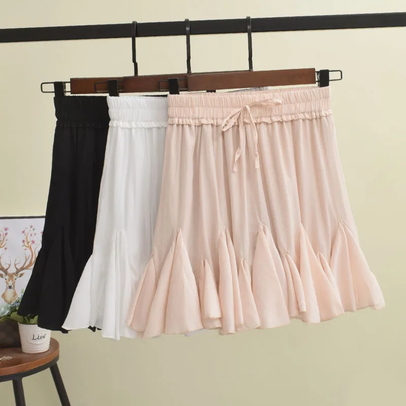 

GTGYFF sexy summer stretch high waist ruffle chiffon skirt for women womens skirts pants white black pink ladies saia saias