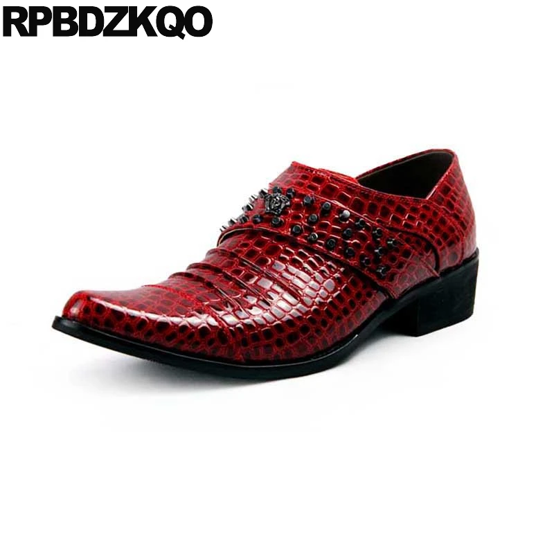 

Zipper Metal Slip On Rivet Red Shoes Prom European Crocodile British Style Latest Footwear Fashion Alligator Popular Stylish Hot