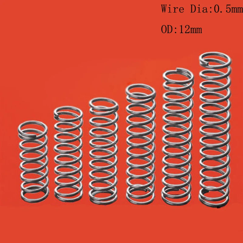 5pcs Helical Compression Spring Select Wire Dia 0.5mm OD 12mm Stainless