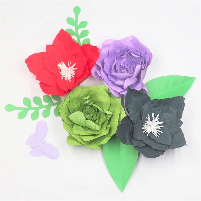2018 4pcs large crepe paper flowers backdrop 4pcs leaves 1 piece crap paper flower