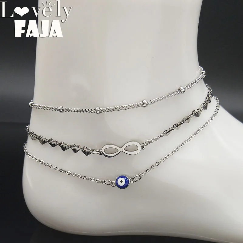 

3PCS Wireless Loop Stainless Steel Bracelet Feet Women Silver Color Boho Bracelet on The Leg Jewelry pulseras para pie A612351B