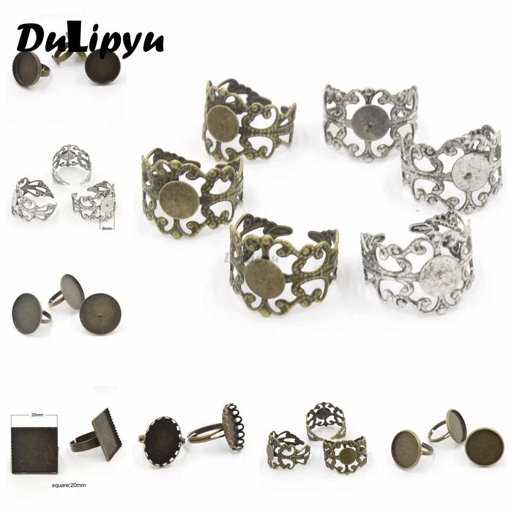 10pcs Antique Bronze/antique silver Adjustable Filigree Cabochon Ring