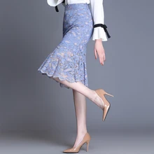 Кружевные женские юбки русалки, однотонный полый тонкий длиной до колена, офисные женские элегантные юбки наивысшего качества