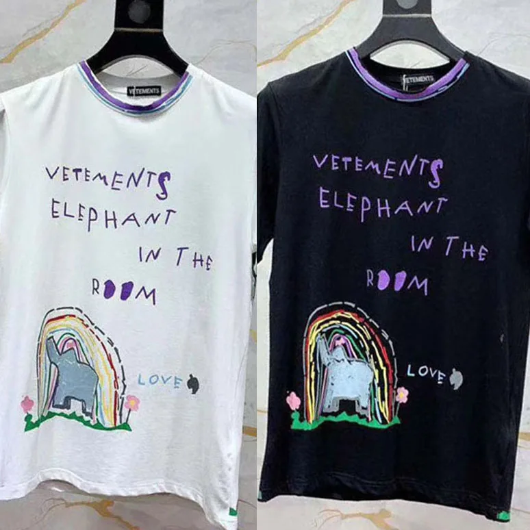 

Vetements T Shirt Graffiti Elephant In The Room Hand Painted Hip Hop Man Streetwear Tshirt Vetements T-shirt