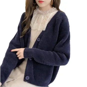 

High Quality Autumn Winter Women Knitted Sweater Cardigans Coats2018V-Neck Soft Long Sleeve Knitted Sweater Jackets ButtonCQ2237