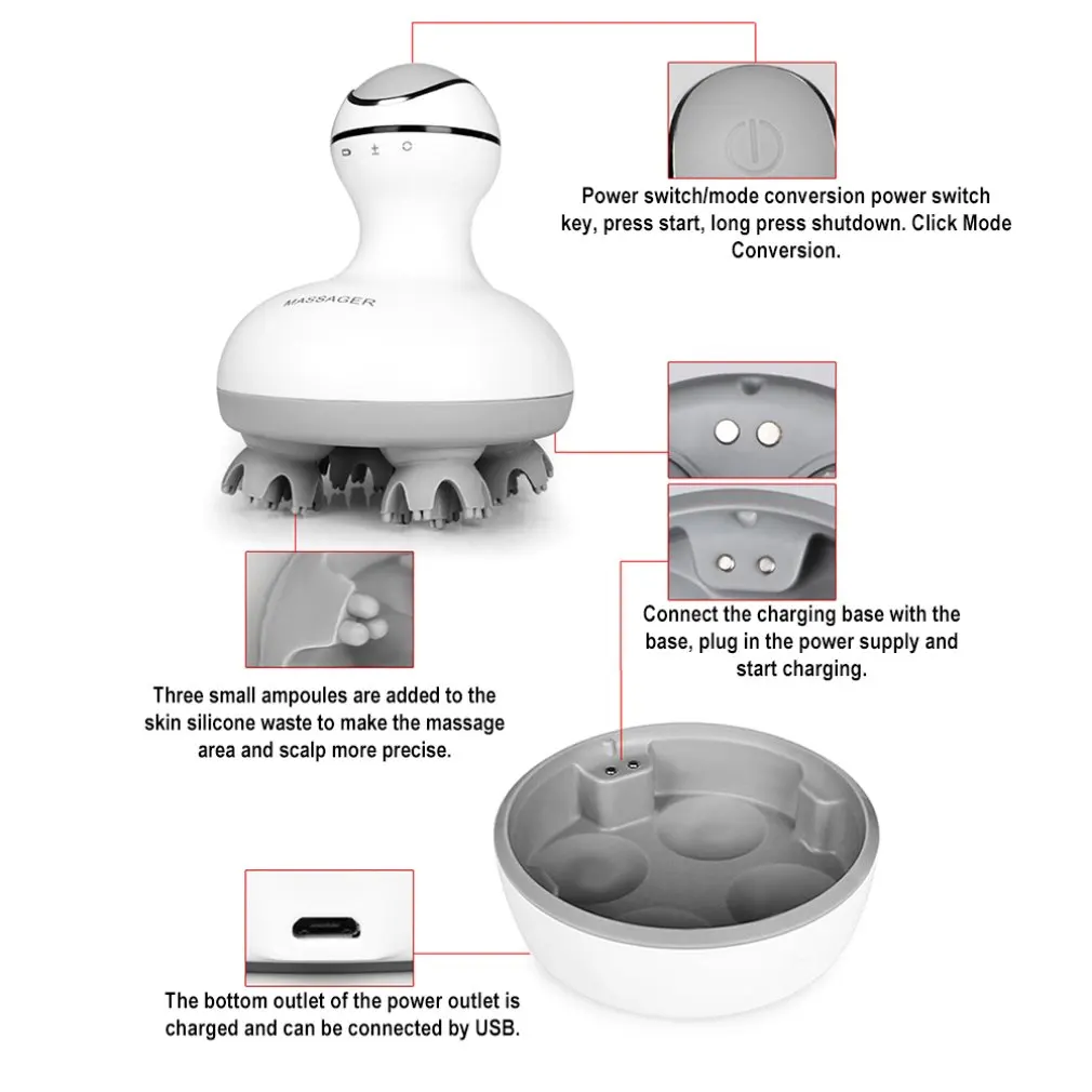 Расслабляющие массажные инструменты Интеллектуальный Электрический массажер для головы многофункциональная Зарядка для домашнего офиса