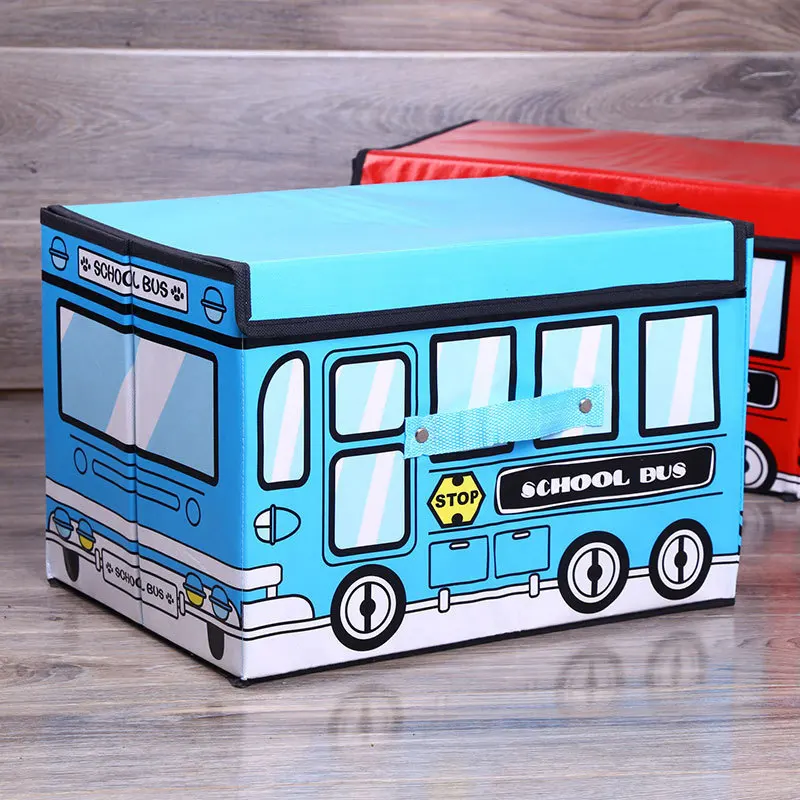 

Children Folding Cartoon Storage Chair Nonwoven School Bus Pattern Storage Box Sundries Organizer Box With Lid