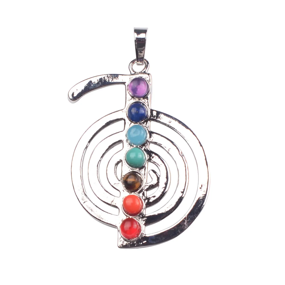 

Natural Stone Beads Pendant Necklace Yoga Symbol Inlaid Reiki Energy Stone Healing Point 7 Chakra Charm Pendant Necklace Lol