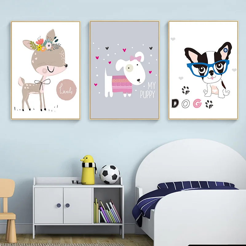 

Animal Posters for Kids Room Prints Cute Deer Dog Nursery Canvas Painting Nordic Style Wall Art Picture For Baby Room Decoration