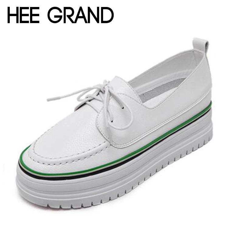 

HEE GRAND Women Loafers Soft Casual Shoes Lace-up Woman Creepers Lace-up Flats Women Shoes XWD6458