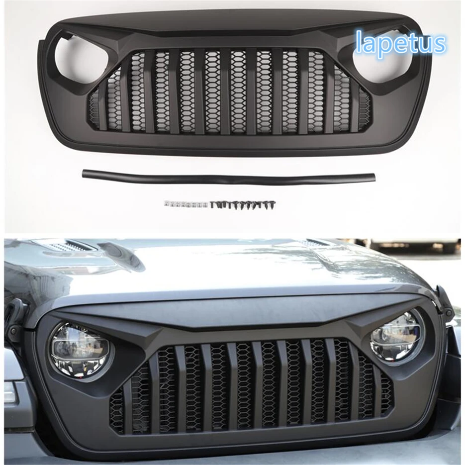 

Lapetus Front Hood Bonnet Mesh Grille Grill Bumper Decoration Frame Cover Trim Plastic Fit For Jeep Wrangler JL 2018 2019 Black
