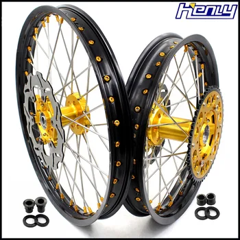 

21/18 Motocycle Rim Enduro Complete Wheels Set For SUZUKI DRZ400 2000-04 DRZ400E 2000-2007 DRZ400S 2000-18 Gold Rear 220MM Disc