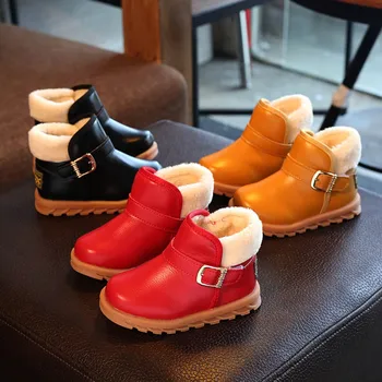 

children Boys Girls Kids shoes 2018 Hot New Solid Leather Plush Warm Martins Boots Princess Winter Shoes children's rubber boots