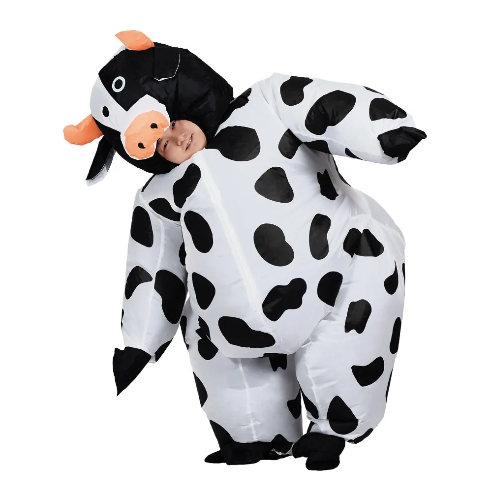 Inflatable Cow Costume for Adult Women Men Kid Boy Girl Halloween Party Carnival Cosplay Dress Blow Up Suit Animal Mascot Outfit