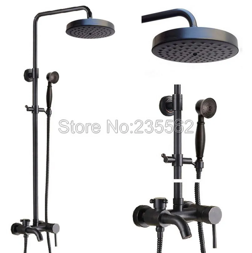 

Black Oil Rubbed Brass Rainfall Bathroom Shower Faucet Set with Wall Mounted Bathtub Faucets + Handheld Shower Mixer Taps lrs345
