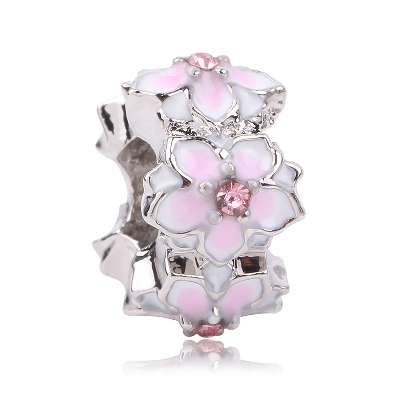 Новинка, 1 шт., серебряный весенний светильник, розовый цветок магнолии, зажим или бусина, подвески, подходят для европейских браслетов Pandora - Цвет: X-034