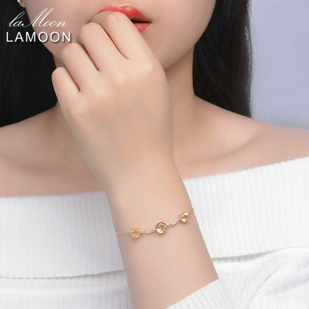 LAMOON Luxury Citrine 925 Sterling Silver Jewelry Rose Gold Plated Charm Bracelets for Women Trendy Fine Bangles Bijoux HI025