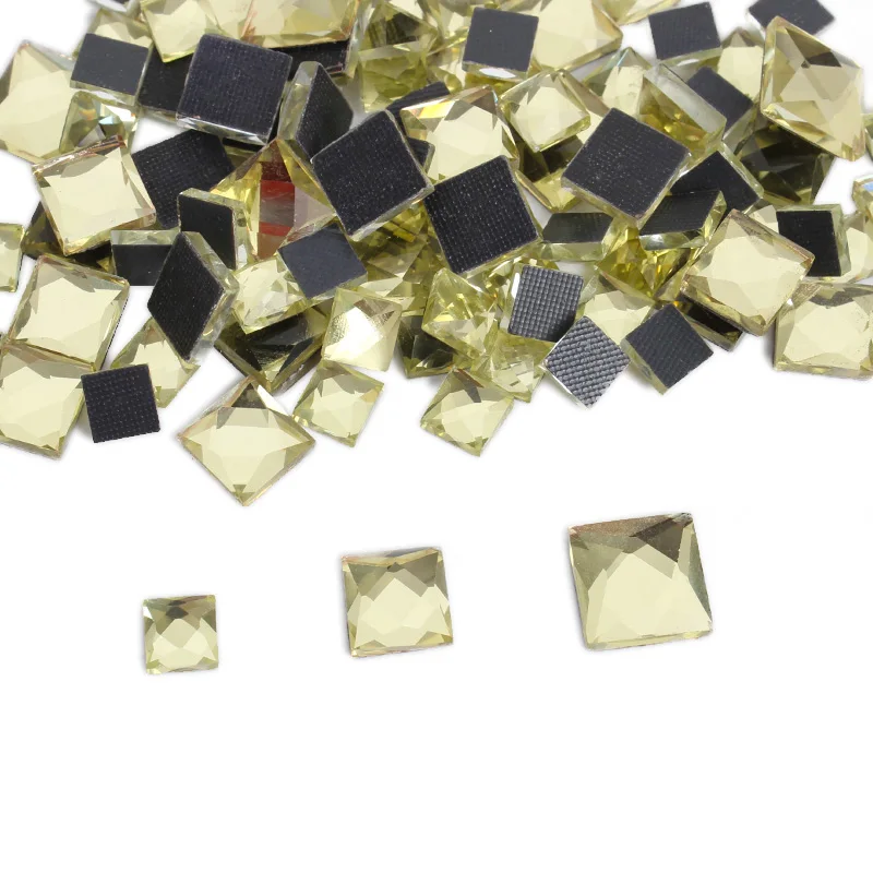 Jet black Square Stone 200pcs/lot Mix size 6/8/10MM Hotfix Rhinestones for Bags shoes Garment free shipping - Цвет: Jonquil