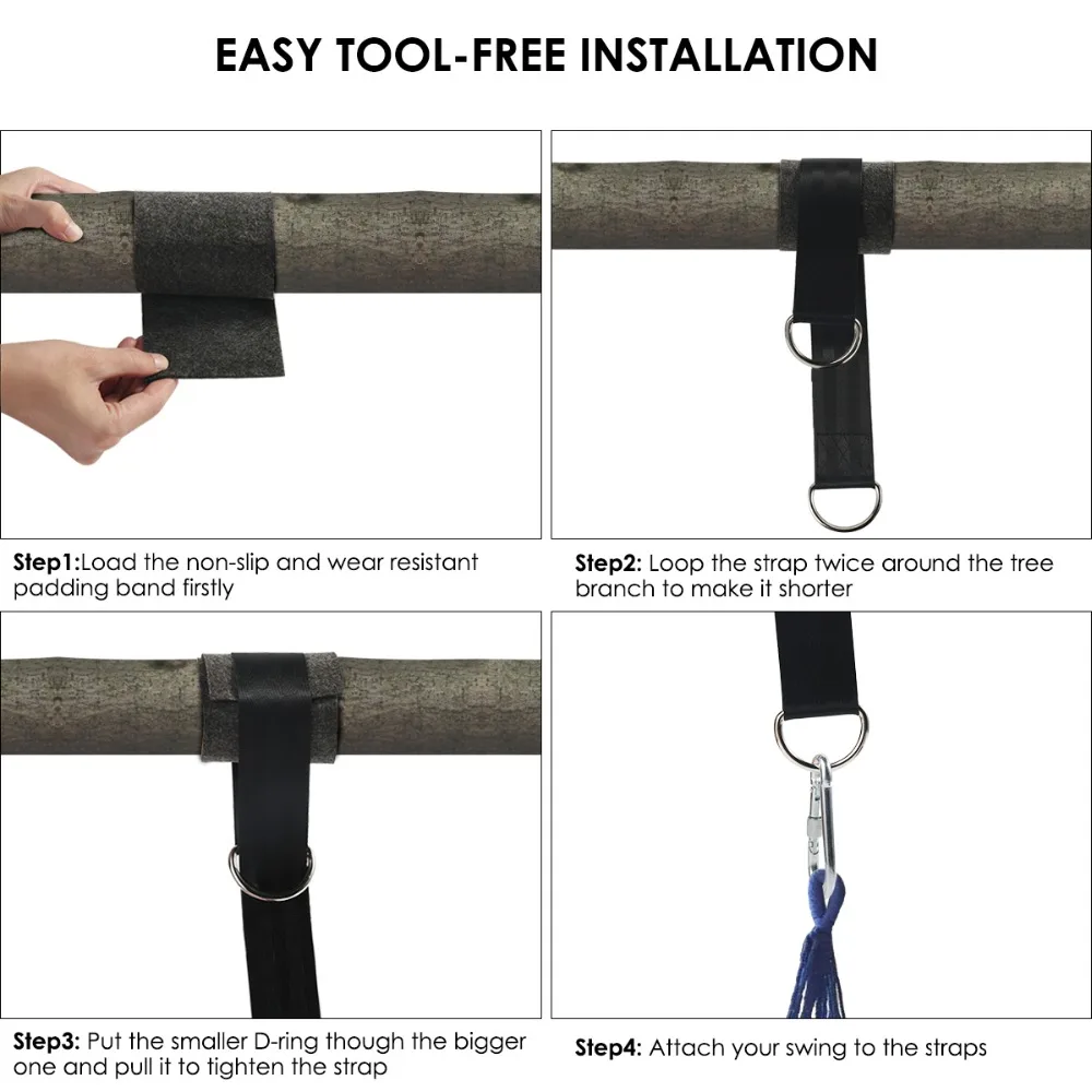 2 шт./партия, 1,5 м, качели, набор для подвешивания, гамак, ремень, сверхмощный, безопасный карабин, крючки, аксессуары для гамака для кемпинга