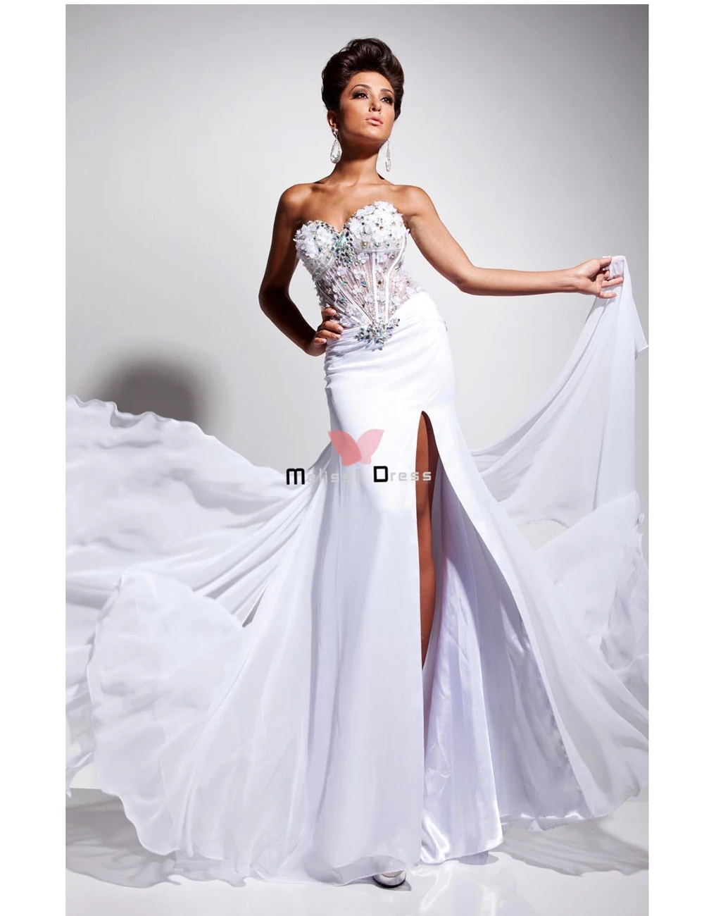 Free Shipping 2016 SeeThrough Sheer Fabric Heavy Beaded Sexy Side Split