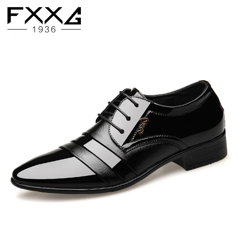 

Quality Shiny PU leather Men oxfords Dress Shoes Fashion Lace-up Wedding Black Shoes Mens Pointed Toe formal Office Shoes 5766