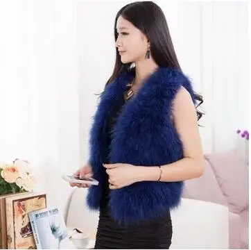 Новинка г. Лидер продаж для женщин зимние шифрование натуральные перья страуса Турция перо Мех животных жилет пальто - Цвет: blue