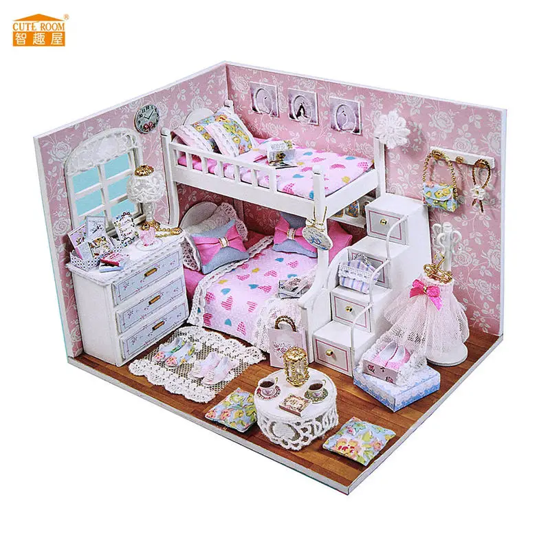 New Arrival Cuteroom DIY Wood Dollhouse Kit Miniature With Furniture Doll House Room Angel Dream Best Birthday Gift For Girls