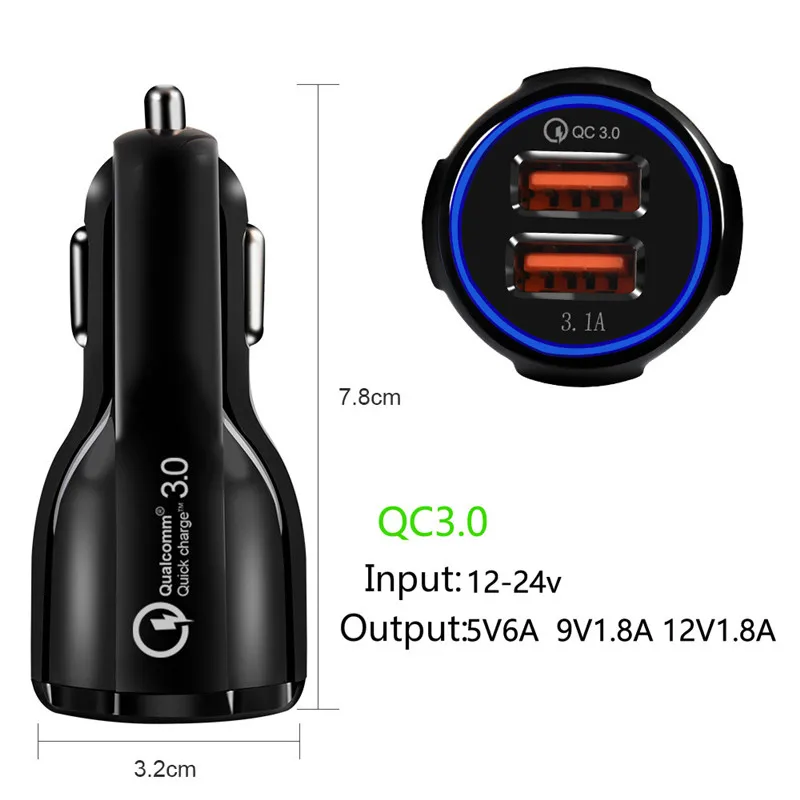 QC 3,0 Автомобильное зарядное устройство Quick Charge 3,0 двойной USB порт быстрое автомобильное зарядное устройство прикуриватель источник питания для IPhone Ipad смартфон