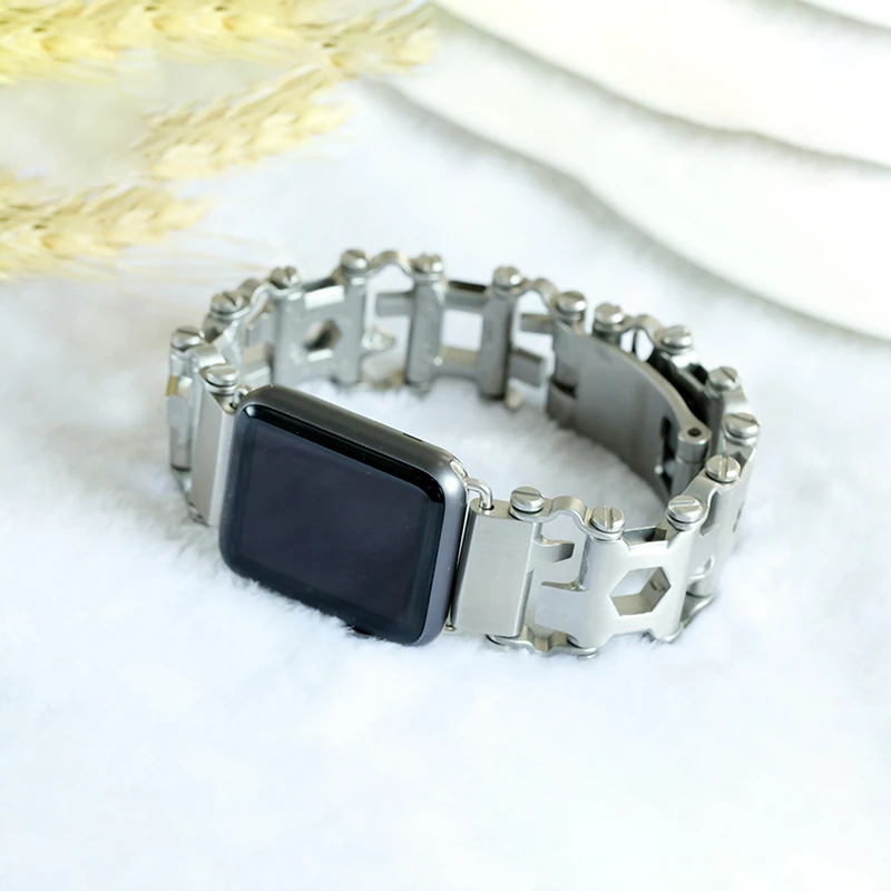 Best  Heavy Watch Band For Apple Watch Series 5 4 3 2 1 Wrist Strap Metal Mechanical Chain Multi-function 