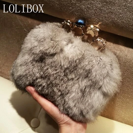

Mini Bag Diamond Rabbit Hair True Fur Bag Women Day Clutches Ladies Evening Clutch Bag Women Messenger Bags Mujer Package