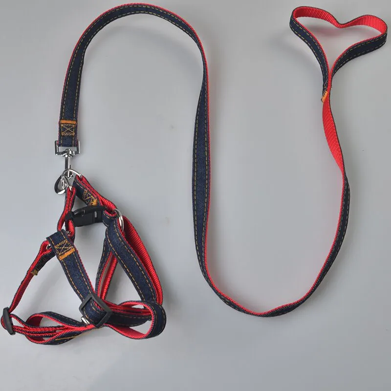 E23 New arrival denim pet dog harness and  leashes set