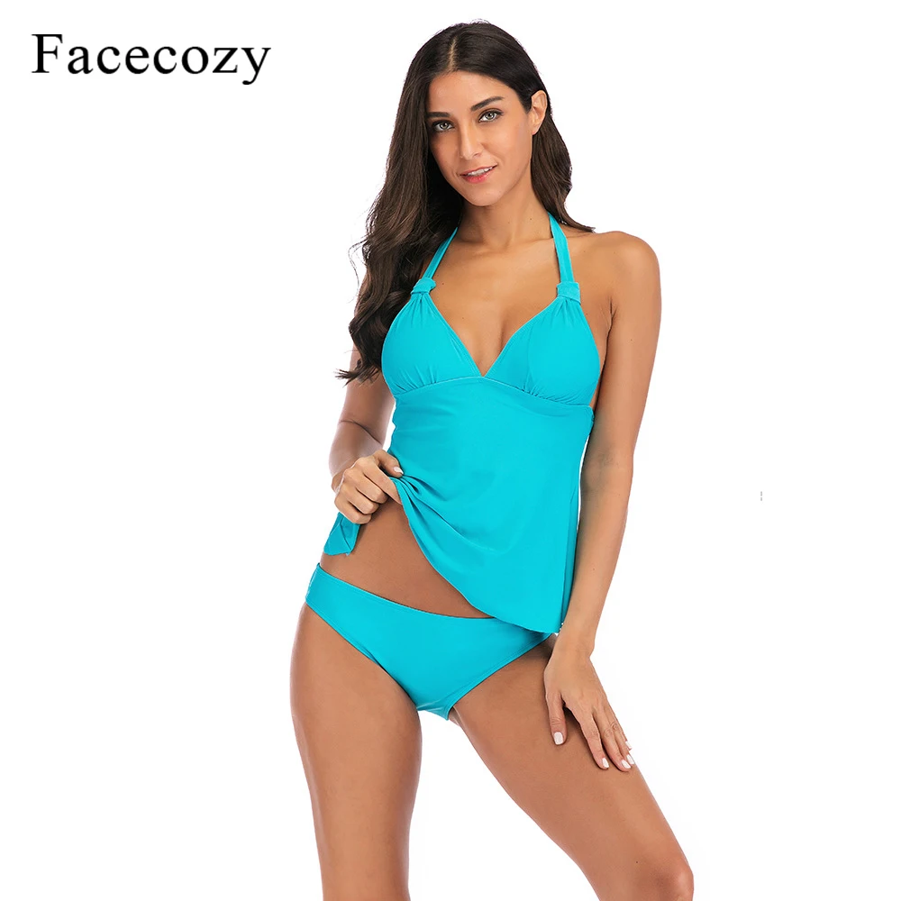 

Facecozy 2019 Women Bathing Suit Open Back Sexy Bikini Set Low Waist Lady Swimwear Female Tankini Split Beach Swimming Suit