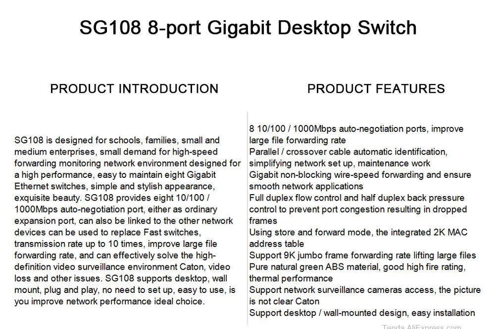 Tenda SG108 сети 8 Порты и разъёмы гигабитный коммутатор 10/100/1000 Мбит/с Fast Ethernet Lan концентратор полный/полудуплекс