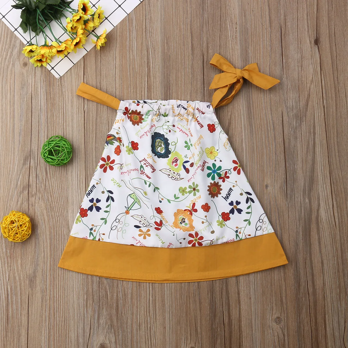 Модное детское платье без рукавов с цветочным рисунком для маленьких девочек