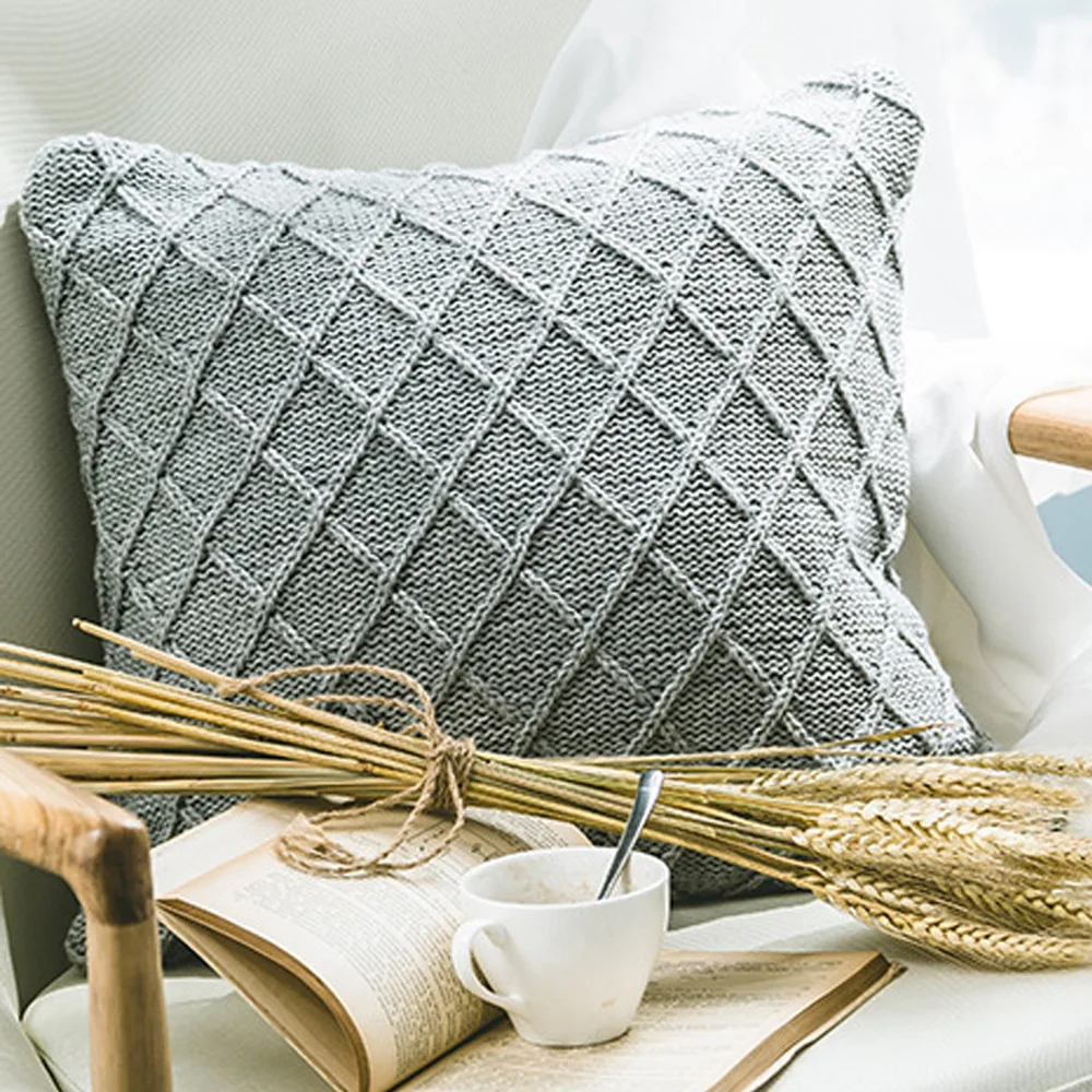 

Nordic Gray Knitted Cushion Cover Twist Braiding Geometric Pillow Cover Simple Design Home Sofa Modern Decor Pillow Case