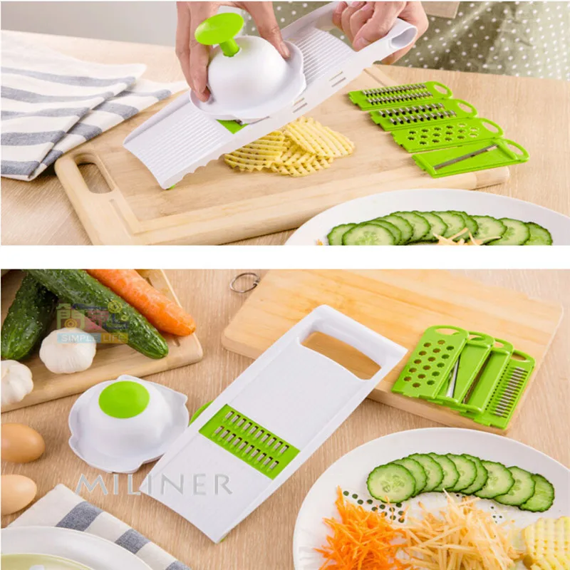 

Vegetable Cutter Box Adjustable Mandoline Slicer with 4 Interchangeable Stainless Steel Blades Peeler Slicer Grater BOX