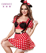 IDARMEE S9119 Mujeres Sexy Minnie Mouse Disfraces Adultos Disfraces de Halloween Animado Partido de Cosplay Disfraces Sexy Minnie Mouse Vestidos de Fantasía