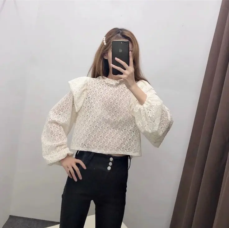 

HCBLESS Fashion shirt 2019 summer women's new layered ruffled flowers hollow loose lace shirt